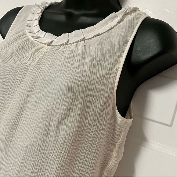 Banana Republic Ivory Sheer 100% Silk Stretch Crepe Ribbon Sleeveless Top S - Picture 4 of 13